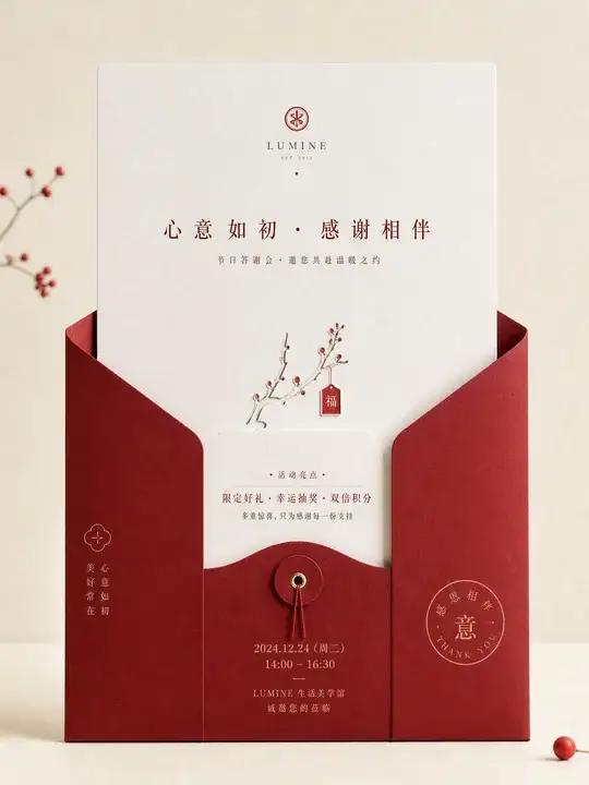 开函留白温润红纸活动卡