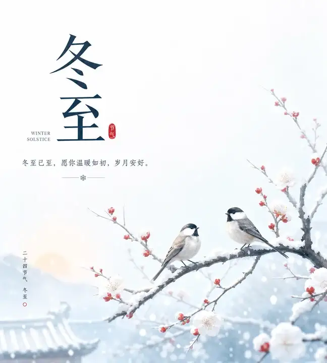 冬至梅枝小鸟