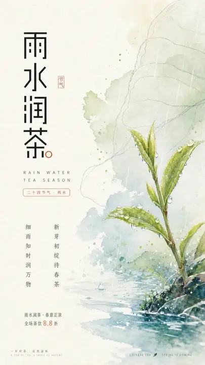 雨水润茶节气海报