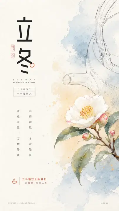 立冬山茶节气海报