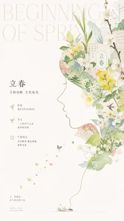 立春花簇节气海报