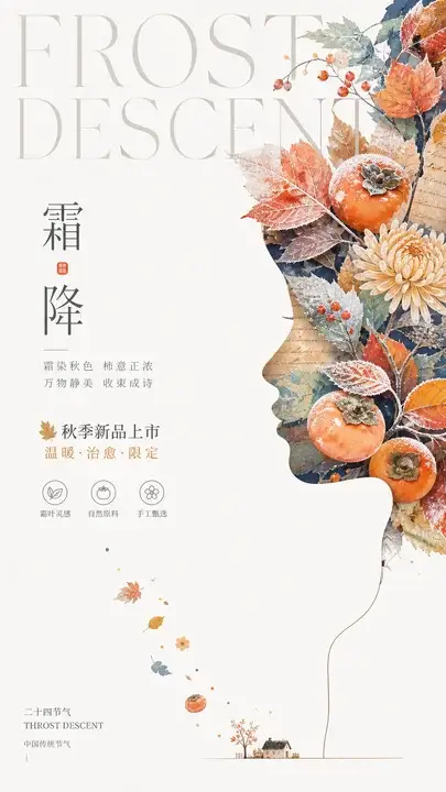 霜降花簇节气海报