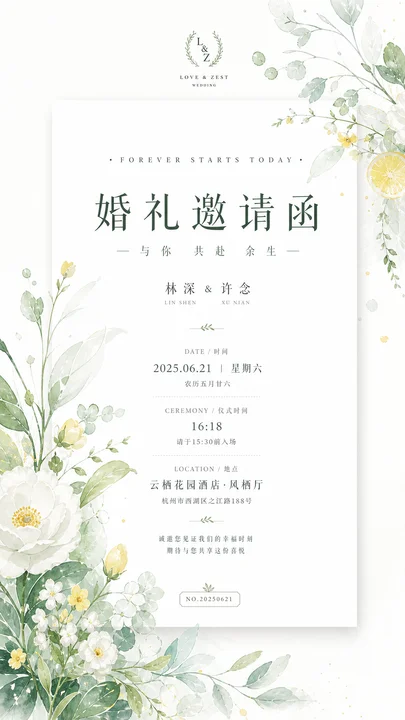晨雾花园婚礼请柬