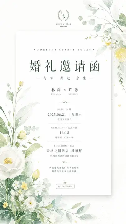 晨雾花园婚礼请柬