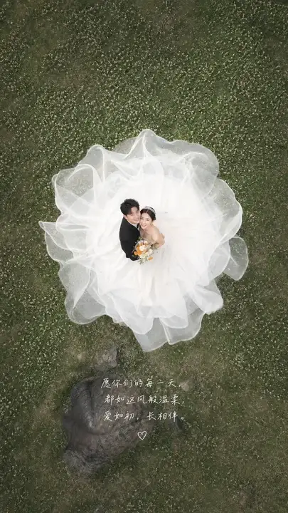 户外婚礼拥抱写真