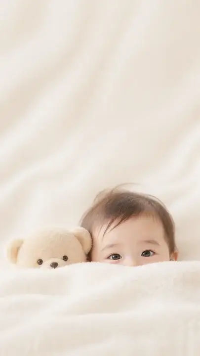 婴儿与小熊安抚玩具纪念照