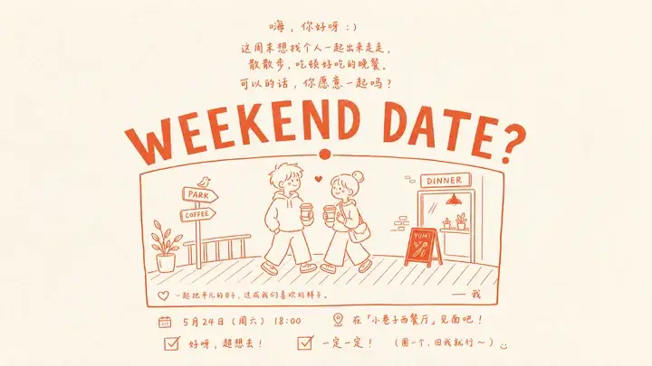 周末约会邀请卡