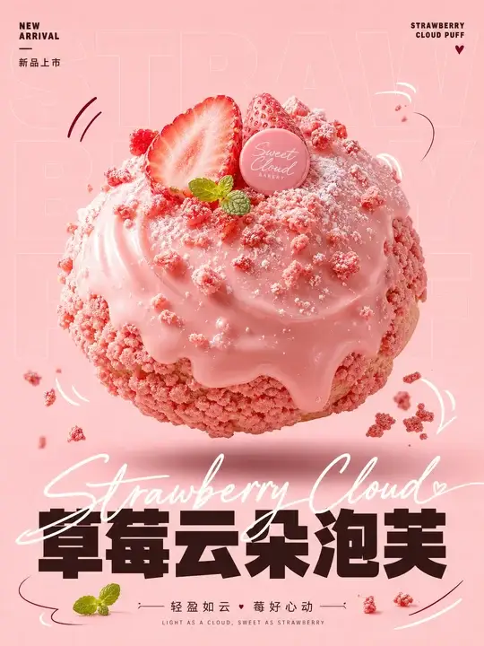 草莓云朵泡芙新品