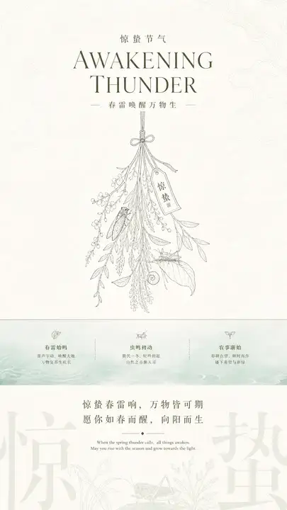 惊蛰节气春雷唤醒海报
