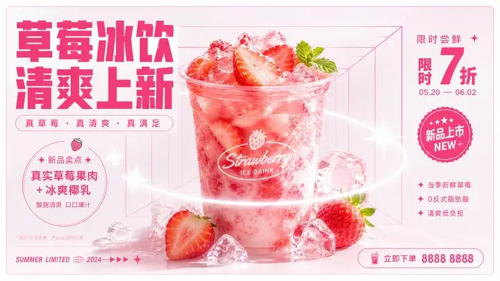 草莓冰饮促销