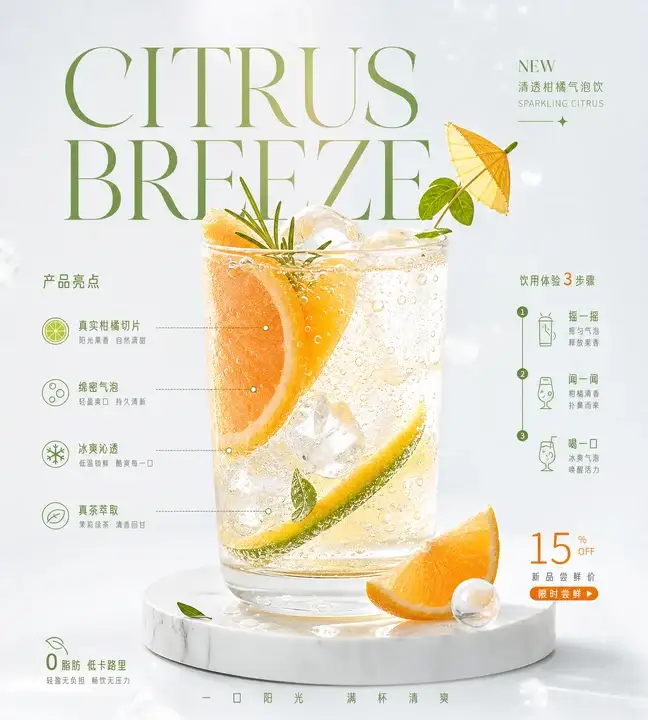 清透柑橘气泡饮