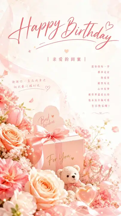 闺蜜生日花束贺卡