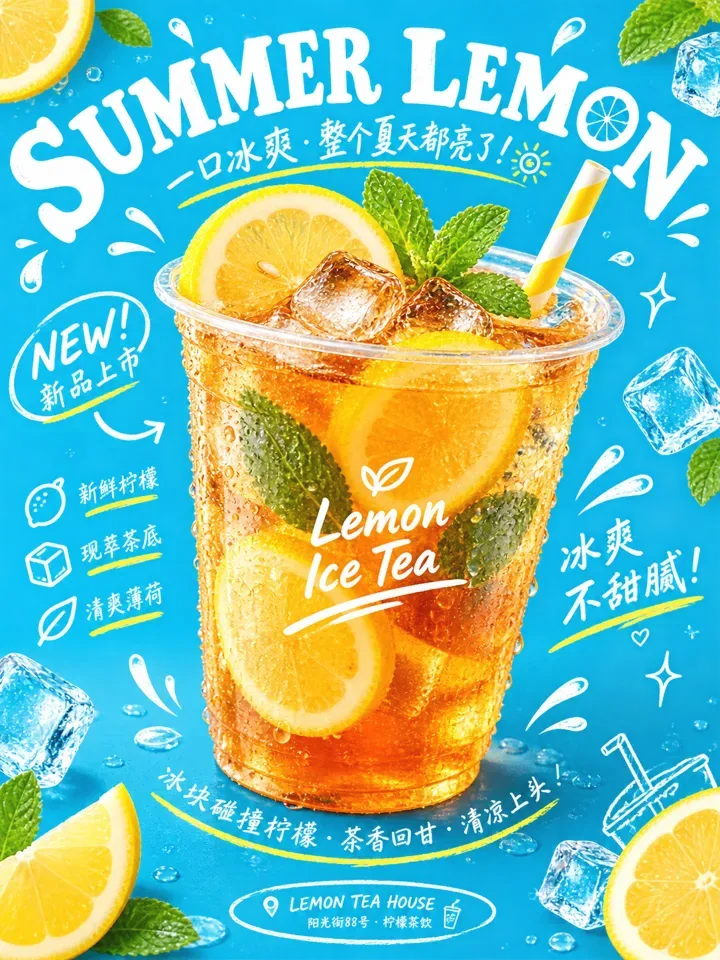 柠檬冰茶新品海报