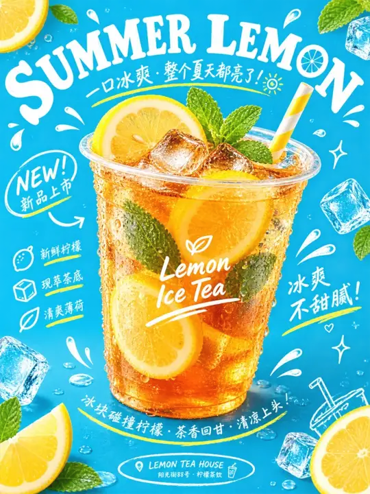 柠檬冰茶新品海报