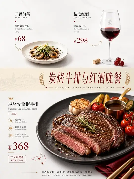 炭烤牛排晚餐