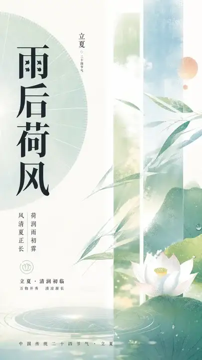 雨后荷风节气海报