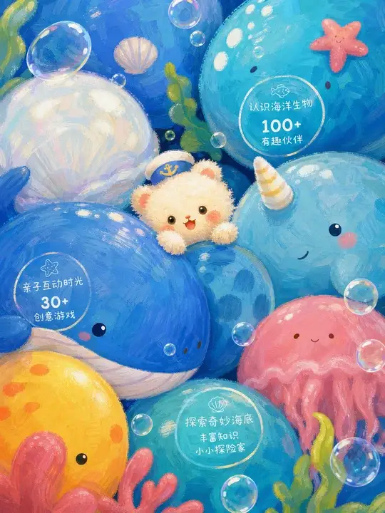 海洋生物亲子插画
