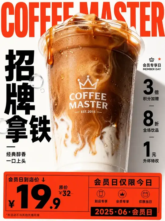 咖啡门店会员日促销海报