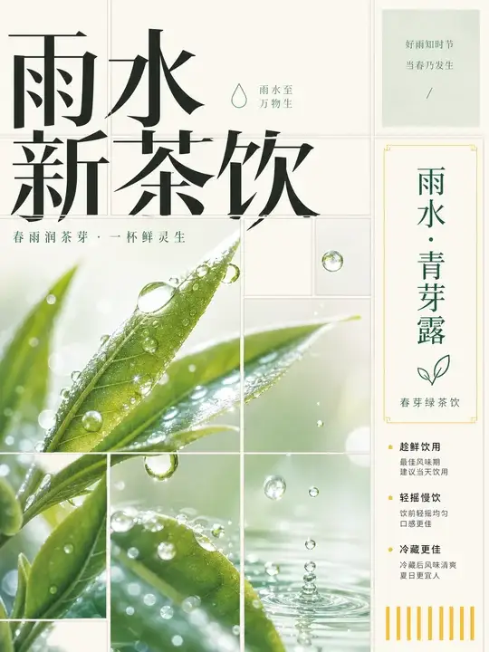 雨水茶饮节气海报