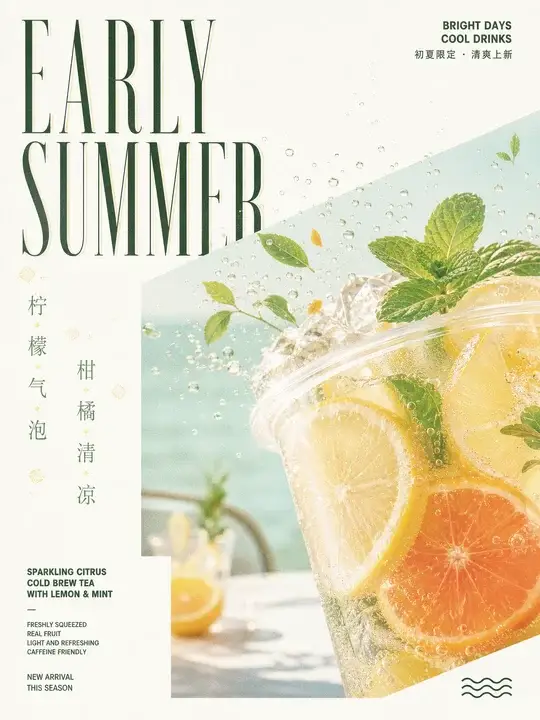 初夏柑橘冷饮上新海报