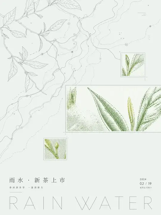 雨水茶芽节令海报