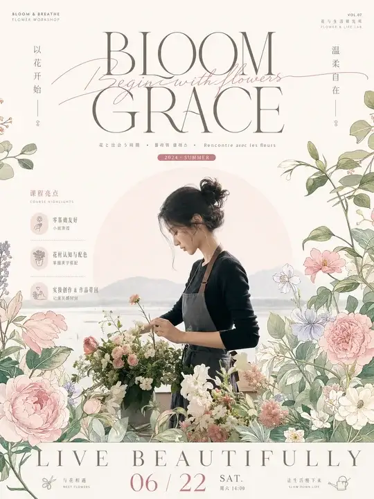 花艺课程招募海报