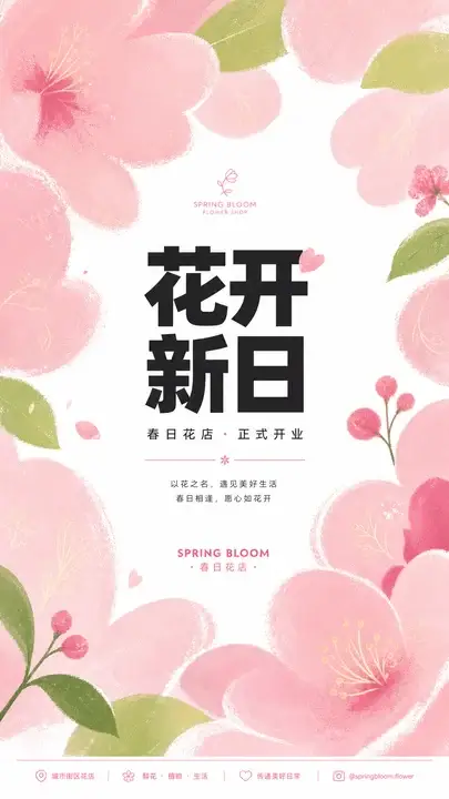 春日花店开业海报