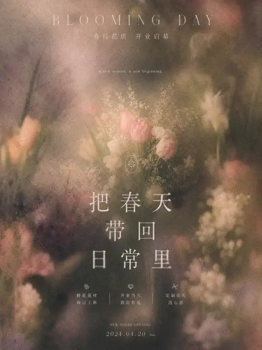 春日花店开业海报
