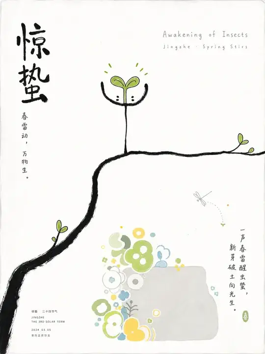 惊蛰新芽节气海报