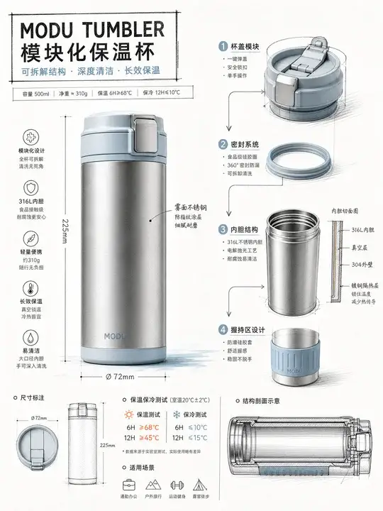 模块化保温杯说明海报