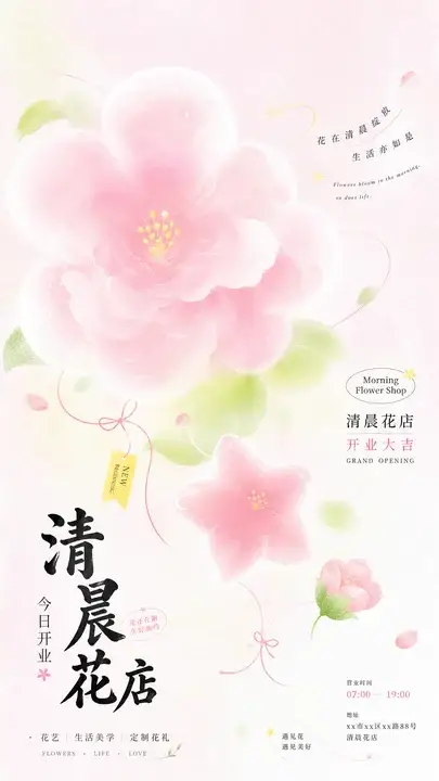 晨间花店开业海报