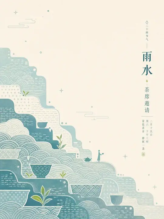 雨水茶席节气签