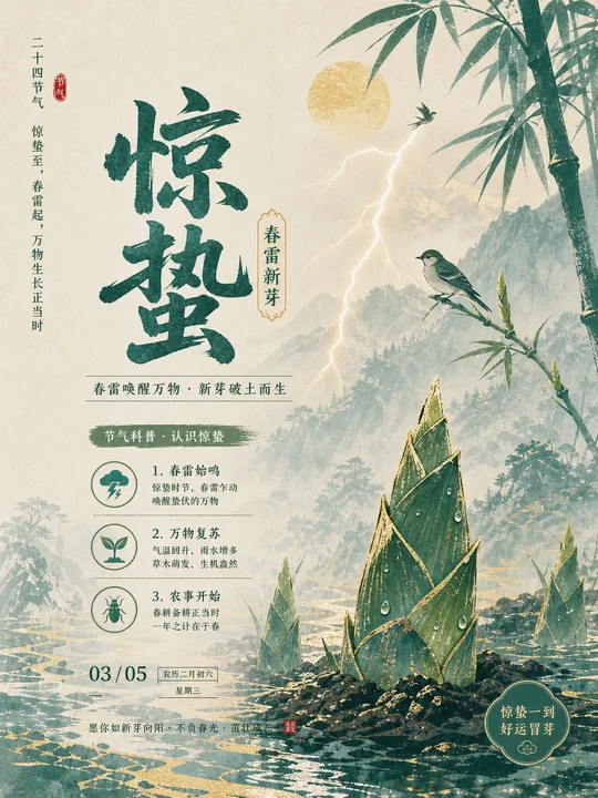 节气晨雾国风版画 AI 绘画风格样图，第 3 张