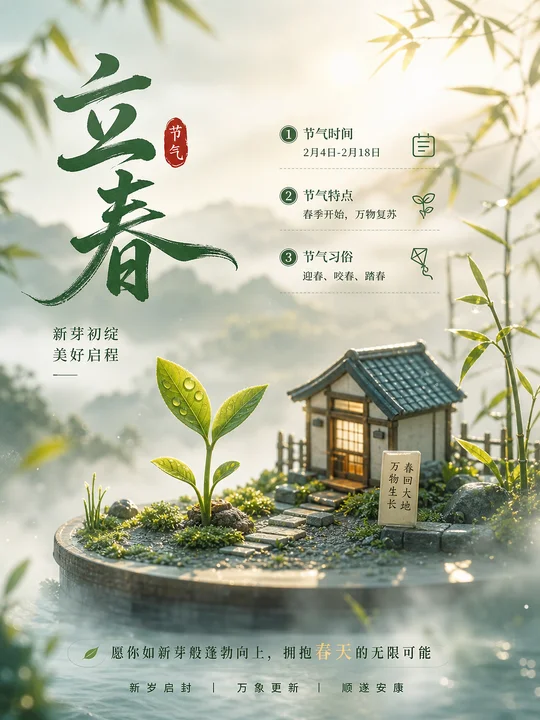 节气晨雾微缩场景 AI 绘画风格样图，第 3 张