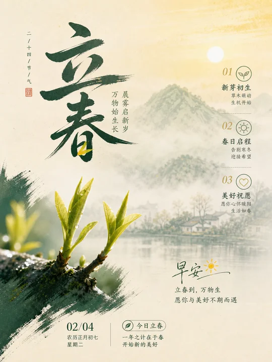 节气晨雾手写字形 AI 绘画风格样图，第 3 张