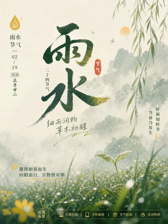 节气晨雾手写字形 AI 绘画风格样图，第 4 张
