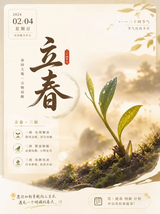 节气晨雾日历卡片 AI 绘画风格样图，第 3 张