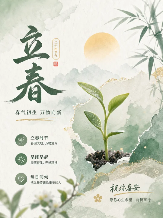 节气晨雾水墨拼贴 AI 绘画风格样图，第 3 张