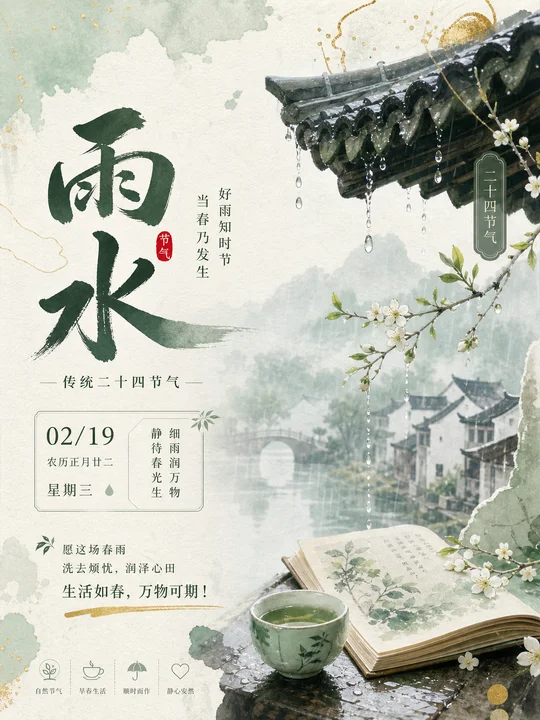 节气晨雾水墨拼贴 AI 绘画风格样图，第 4 张