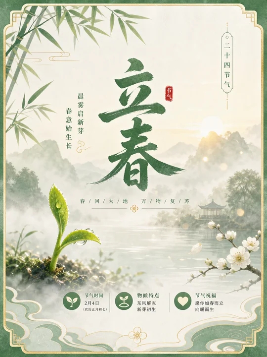 节气晨雾纹样边框 AI 绘画风格样图，第 3 张