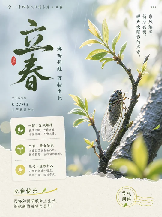 节气蝉鸣日历卡片 AI 绘画风格样图，第 3 张