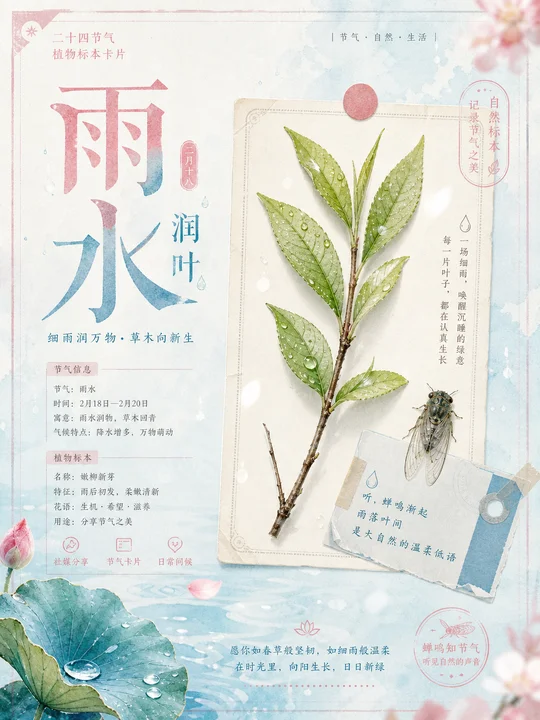 节气蝉鸣植物标本 AI 绘画风格样图，第 4 张