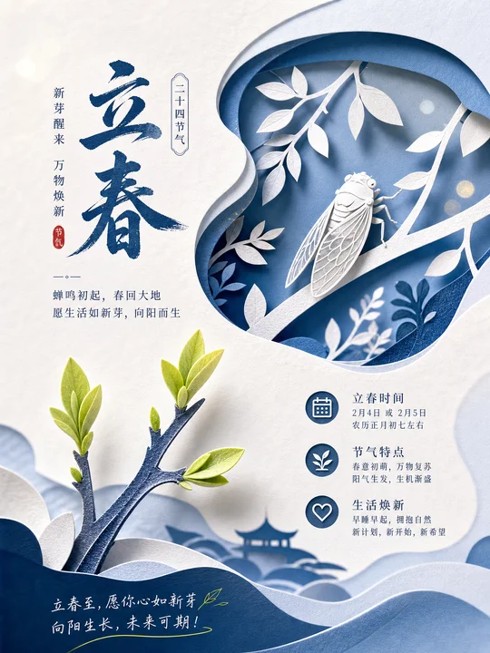 节气蝉鸣纸雕层叠 AI 绘画风格样图，第 3 张